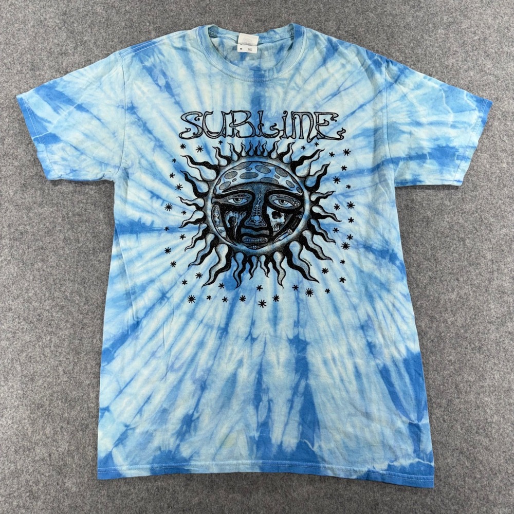 Sublime Sun Logo Tie Dye Graphic T-Shirt Blue White Mens Medium Short Sleeve